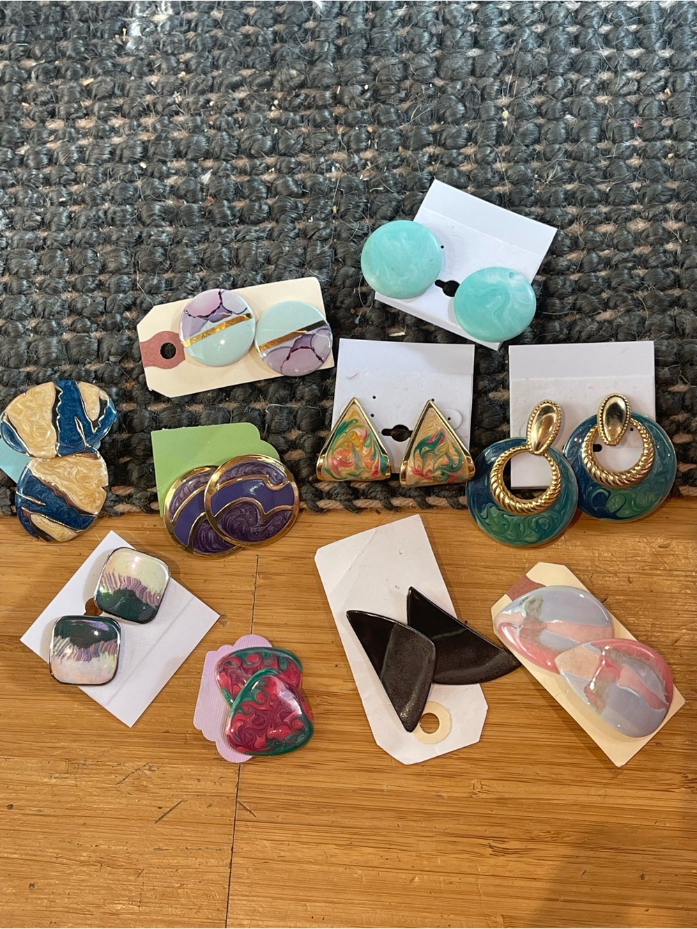 80s earring lot 10 pair pierced earrings enamel on thin metal. Ceramic, and +++